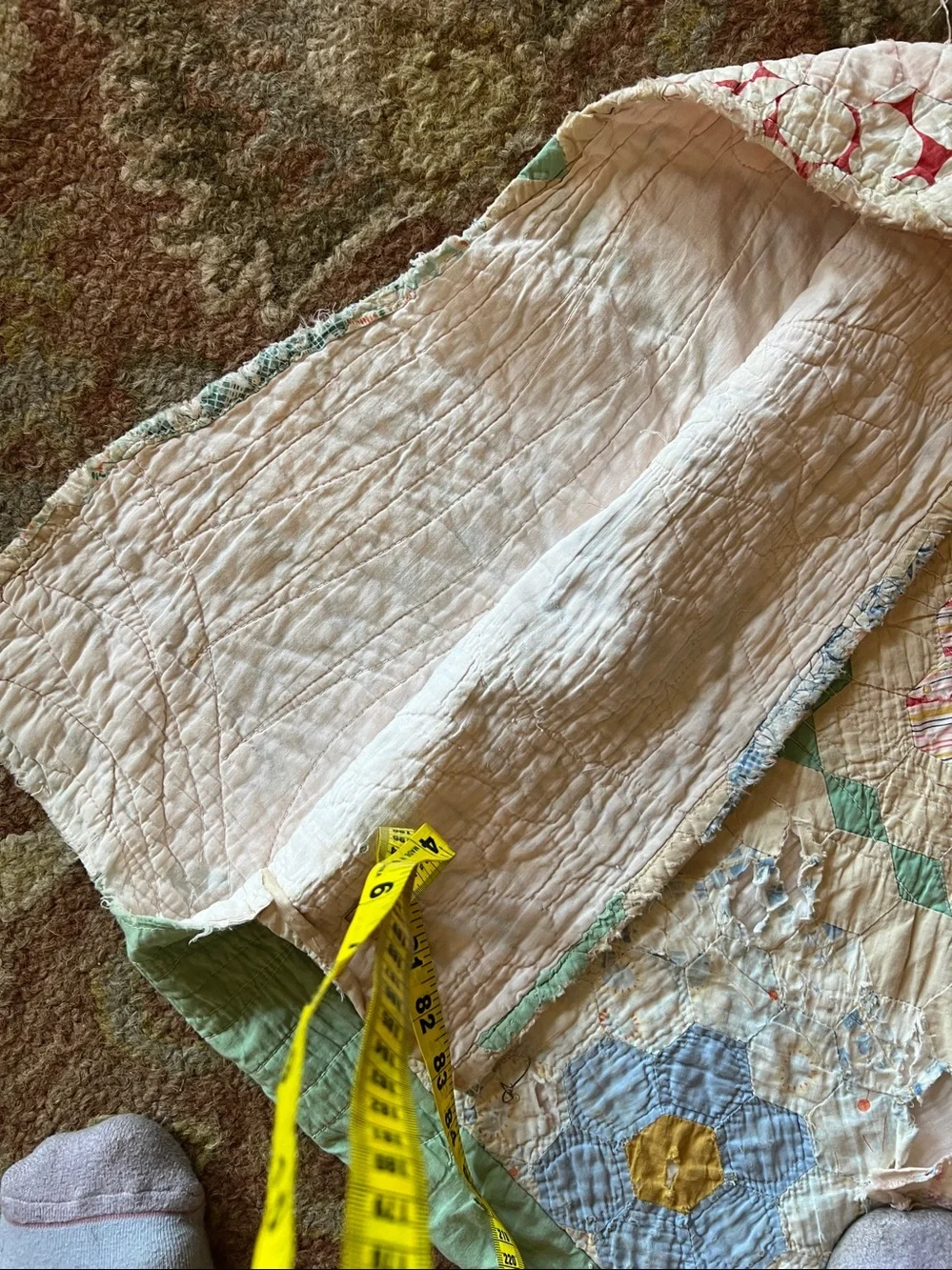 Antique 20s flower garden quilt pillow tube